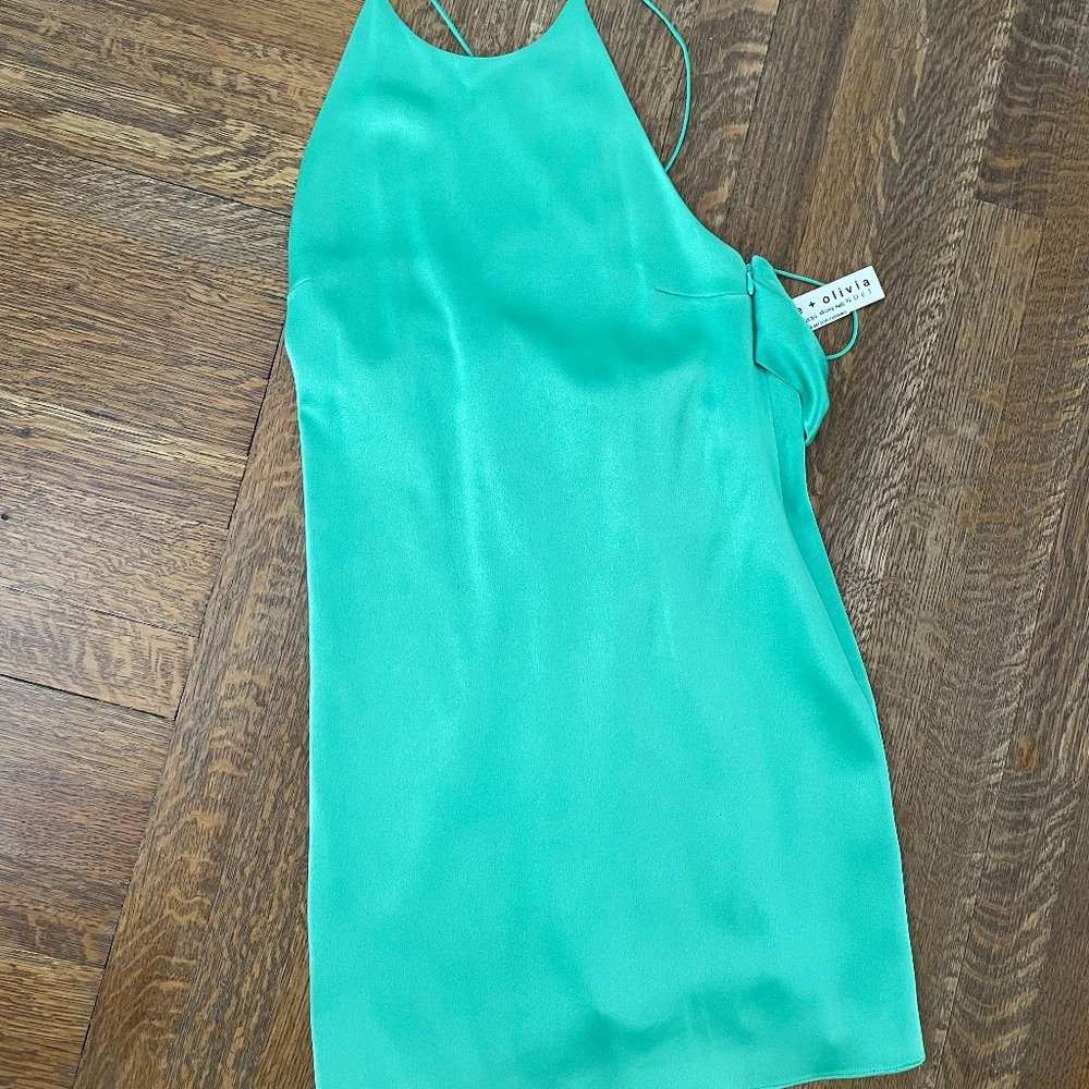 Alice + Olivia green satin mini dress